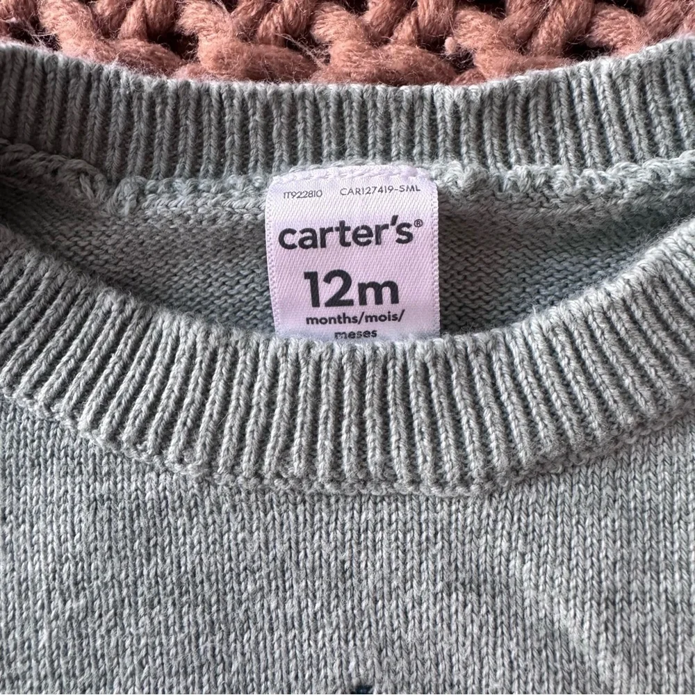 Carter’s Baby Sweater 12M Apple Embroidered Green Knit Pullover Fall Winter